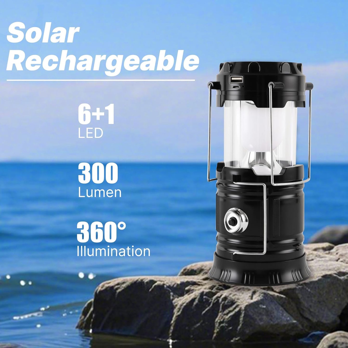 Portable LED Camping Lantern - Solar & USB Rechargeable 4 Pack