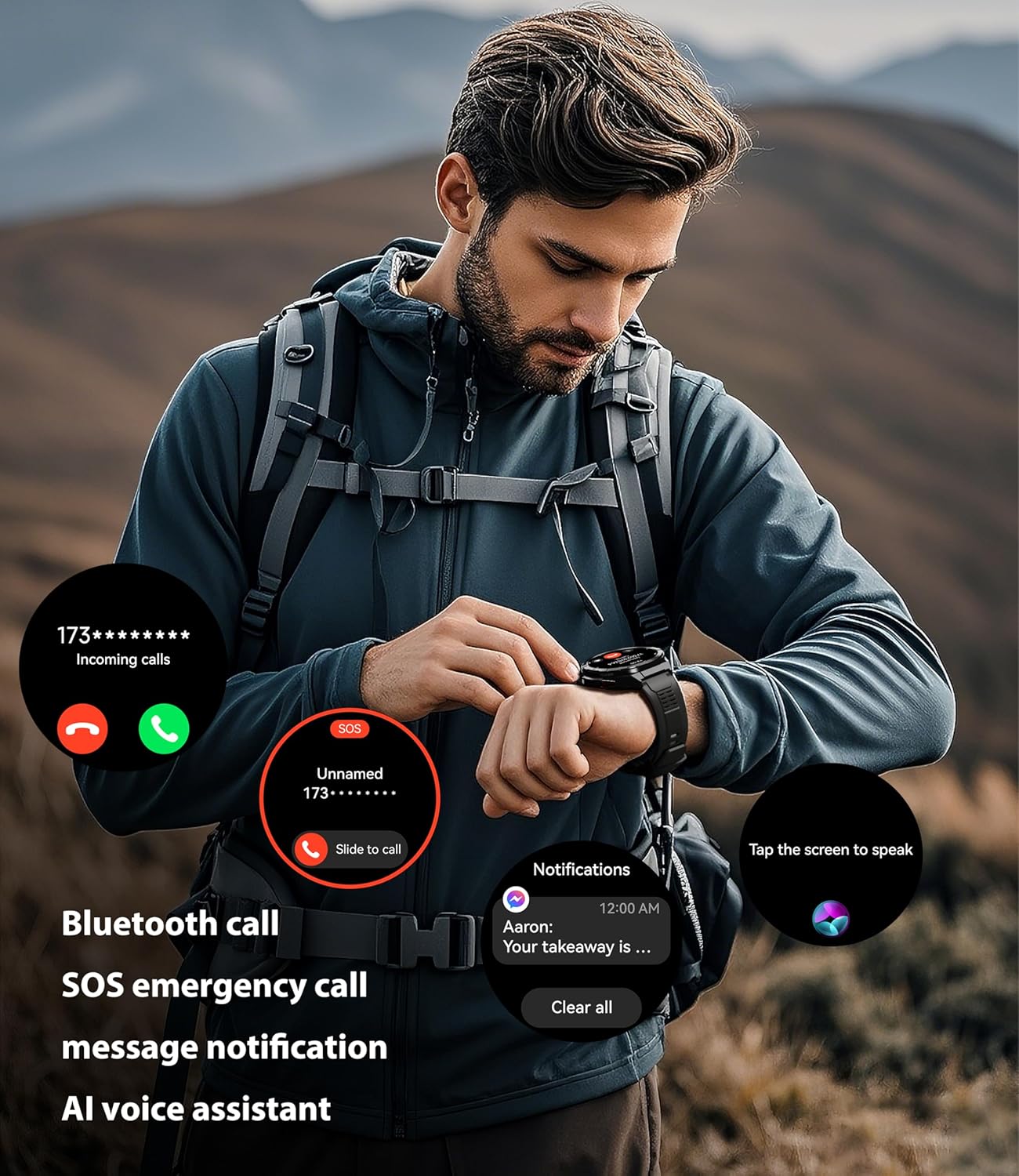 Smart Watch for Men GPS, 1.43" AMOLED Display, 5ATM Waterproof Military Watch, 150+ Sport Modes, Fitness Activity Tracke with Compass Pedometer Sleep Monitor Heart Rate, for Android Ios