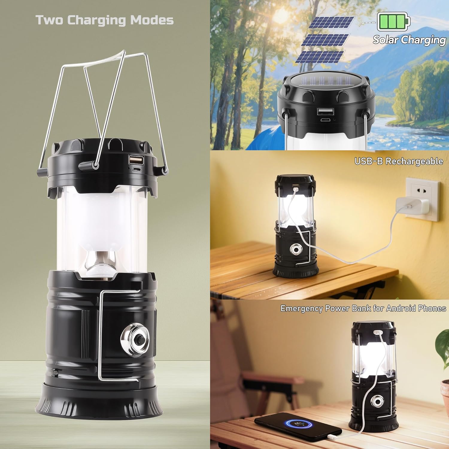 Portable LED Camping Lantern - Solar & USB Rechargeable 4 Pack