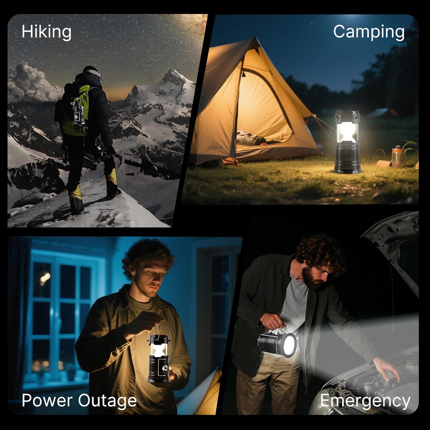 Portable LED Camping Lantern - Solar & USB Rechargeable 4 Pack