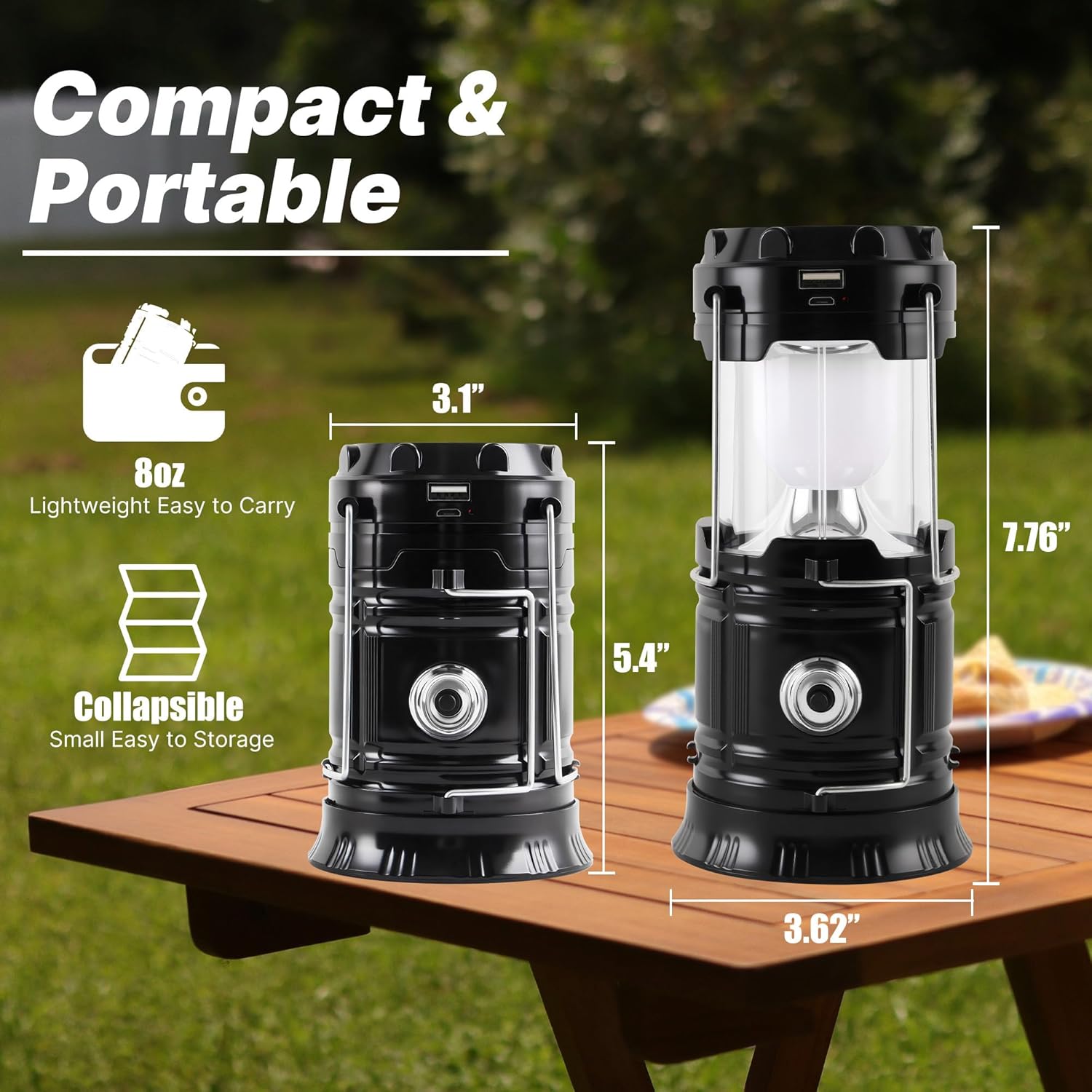 Portable LED Camping Lantern - Solar & USB Rechargeable 4 Pack