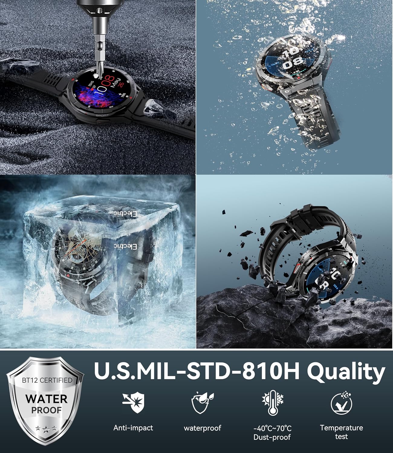 Smart Watch for Men GPS, 1.43" AMOLED Display, 5ATM Waterproof Military Watch, 150+ Sport Modes, Fitness Activity Tracke with Compass Pedometer Sleep Monitor Heart Rate, for Android Ios