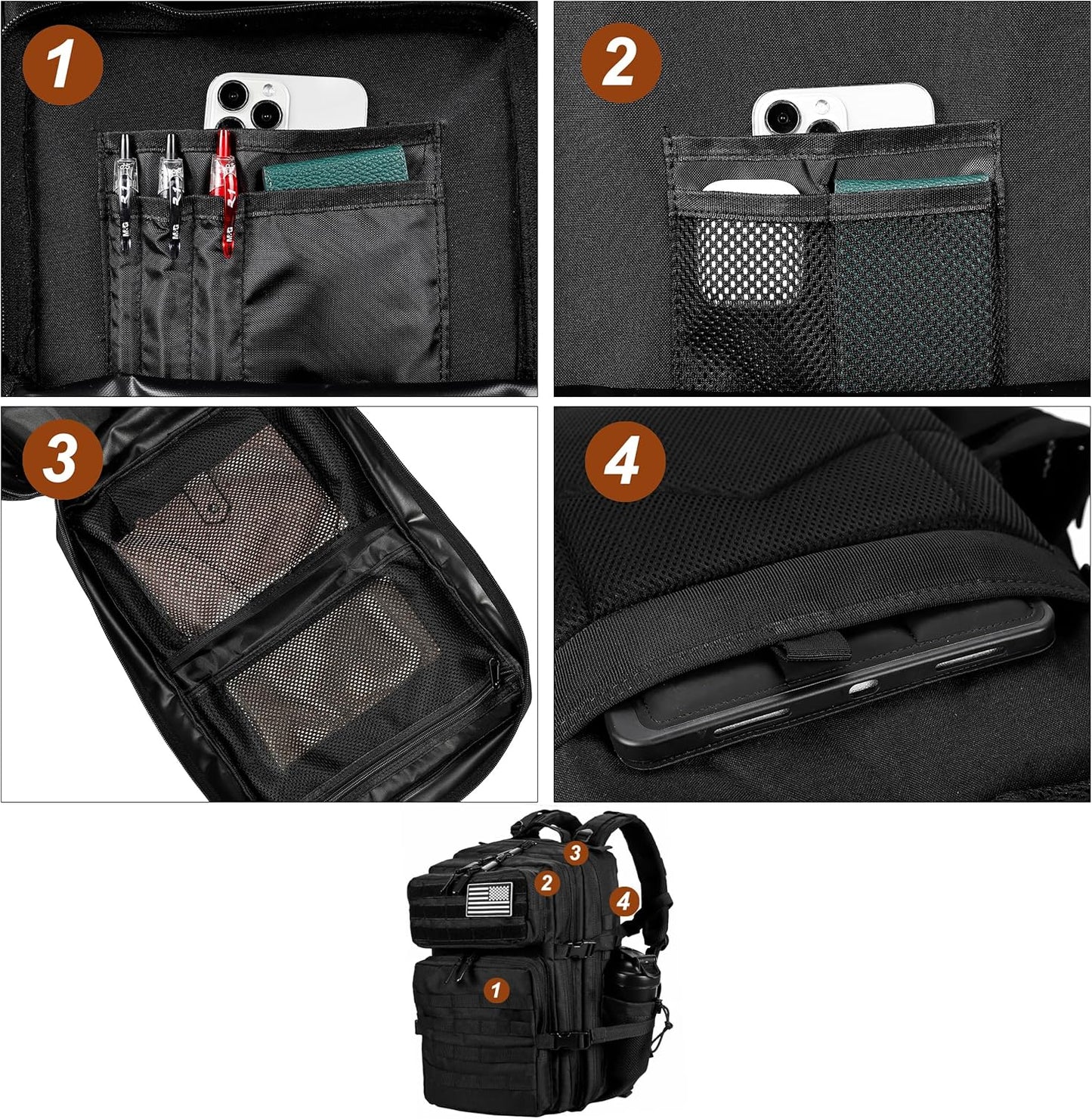 Military Tactical Backpack for Men and Women 45L Army 3 Days Assault Pack Bag Large Rucksack with Molle System - Black