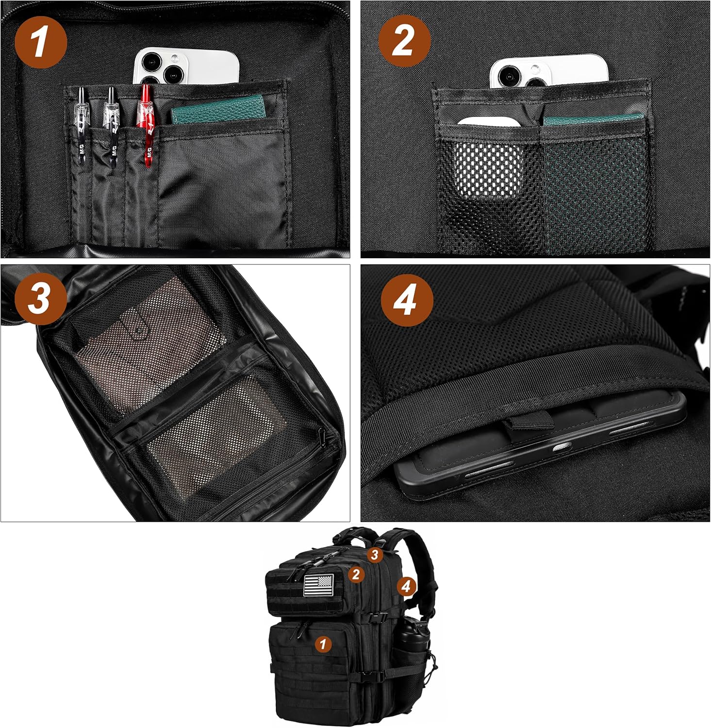 Military Tactical Backpack for Men and Women 45L Army 3 Days Assault Pack Bag Large Rucksack with Molle System - Black